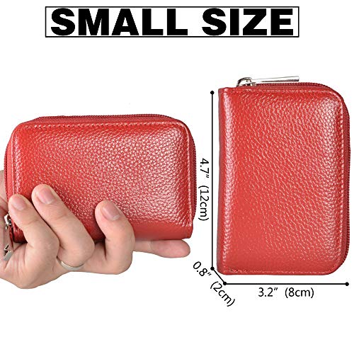 Easyoulife Genuine Leather Credit Card Holder Zipper Wallet With 26 Card Slots (Red) - Image 4