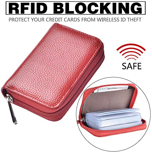 Easyoulife Genuine Leather Credit Card Holder Zipper Wallet With 26 Card Slots (Red) - Image 5