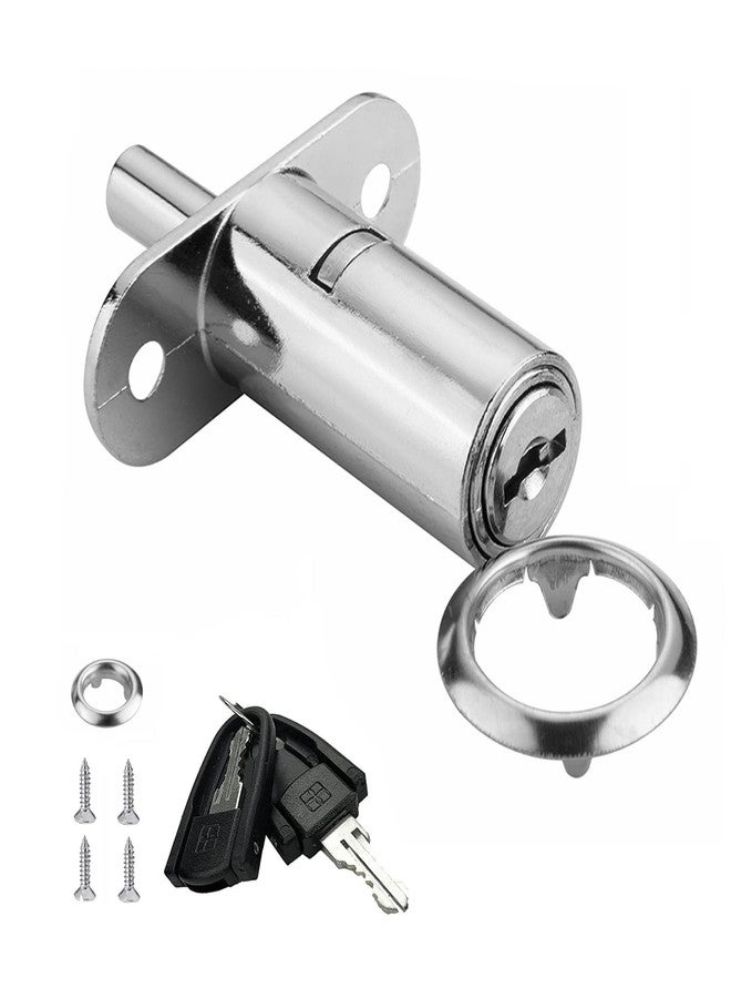 XIEHE Zinc Alloy Push Plunger Sliding Cabinet Door Lock 3/4" Cylinder Diameter 19mm Keyd Different with 2 Keys Cylinder Long 32mm (D0.7*L1.2inch) Chrome, 1PACK - Image 1