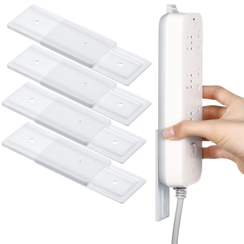 Potency 4Pcs Self Adhesive Power Strip Holder Surge Protector Wall Mounted Fixator Punch Free Cable Management Power Strip Mount Compatible with WiFi Remote Control Router Computer Kitchen Home Office - Image 1