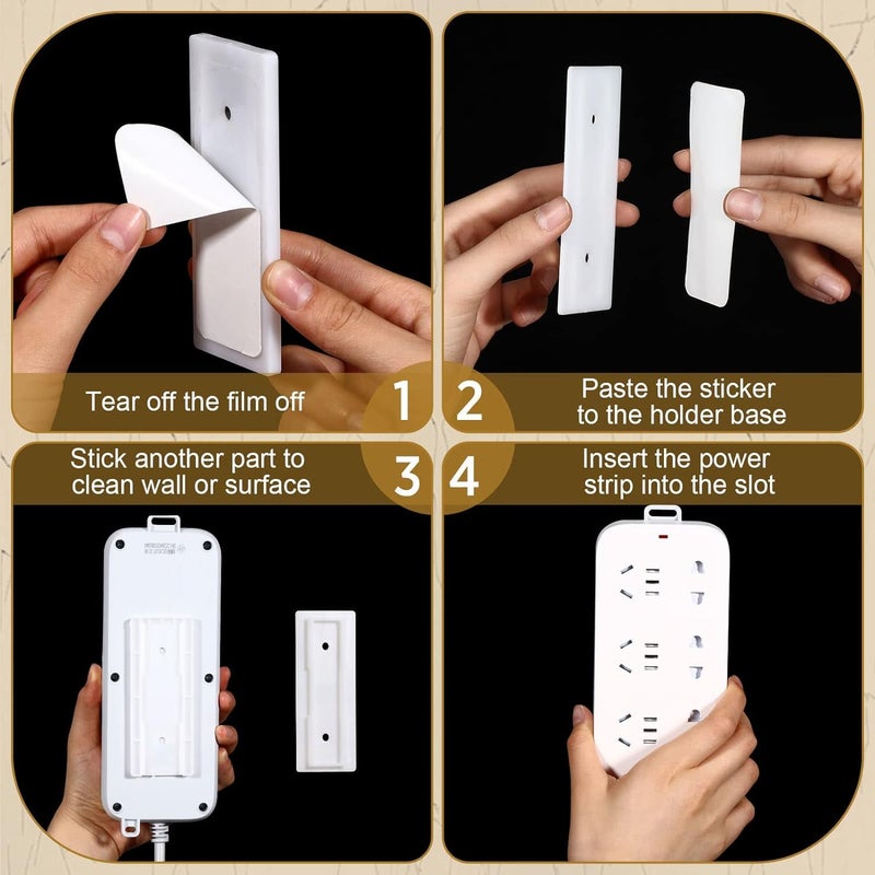 Potency 4Pcs Self Adhesive Power Strip Holder Surge Protector Wall Mounted Fixator Punch Free Cable Management Power Strip Mount Compatible with WiFi Remote Control Router Computer Kitchen Home Office - Image 4