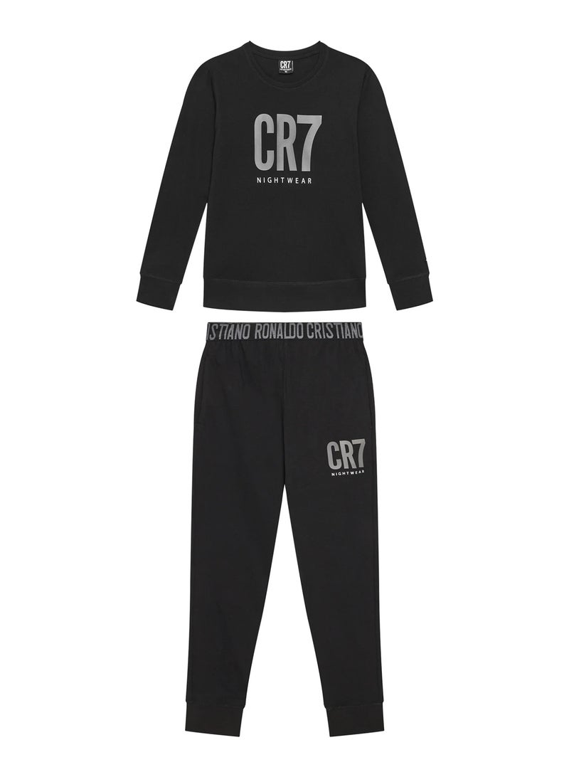 CR7 Kids Pyjama Set for Boys – Long Sleeve Cotton Sleepwear Set with Full-Length Jogger Pants, Soft Comfortable Nightwear, Black - Image 1