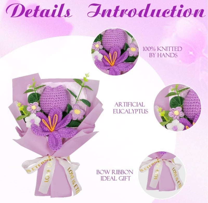VRB Dec 1pcs Artificial Crochet Flower Bouquet/Artificial Flowers Bunch/Crochet flowers bouquet/Crochet flowers/Flowers Bouquet Gift for Girls Home Decor,gifting,etc. (Design 5) - Image 3