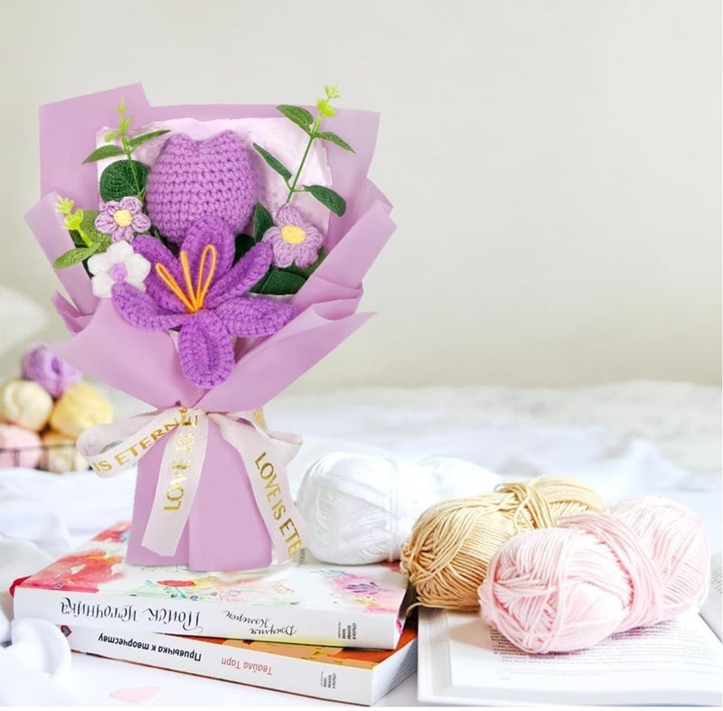 VRB Dec 1pcs Artificial Crochet Flower Bouquet/Artificial Flowers Bunch/Crochet flowers bouquet/Crochet flowers/Flowers Bouquet Gift for Girls Home Decor,gifting,etc. (Design 5) - Image 5