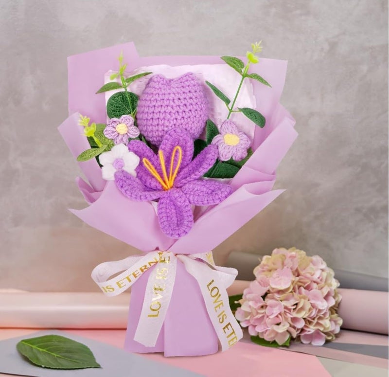 VRB Dec 1pcs Artificial Crochet Flower Bouquet/Artificial Flowers Bunch/Crochet flowers bouquet/Crochet flowers/Flowers Bouquet Gift for Girls Home Decor,gifting,etc. (Design 5) - Image 2
