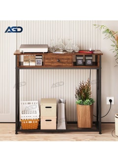 AGD Coffee Table, Console Table with Charging Base, Side Table, Modern Coffee Corner with Storage Shelf and Power Outlet, Sofa Table for Entryway and Living Room, Brown  - Image 1