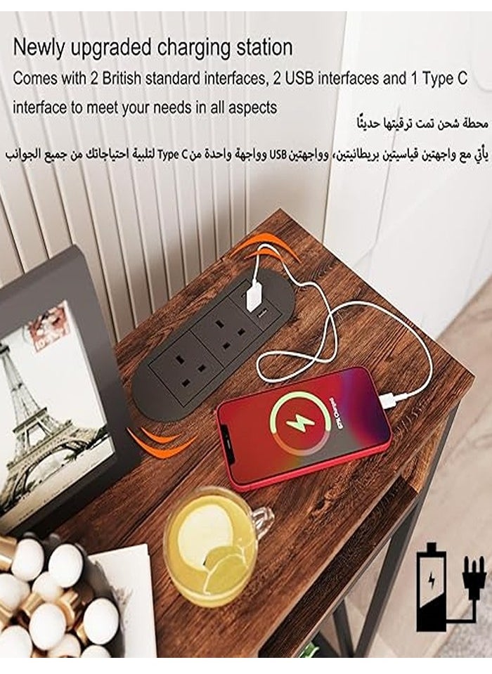 طاولة قهوة ، طاولة كونسول مع قاعدة شحن، طاولة جانبية ، زاوية قهوة عصرية مع رف تخزين ومنفذ طاقة ، طاولة اريكة للمدخل وغرفة المعيشة ، بني