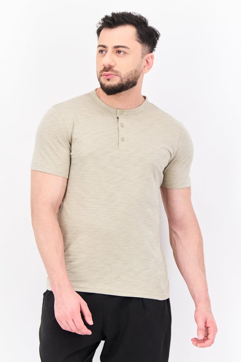 GAP Men Crew Neck Short Sleeves Heather T-Shirt, Beige - Image 1