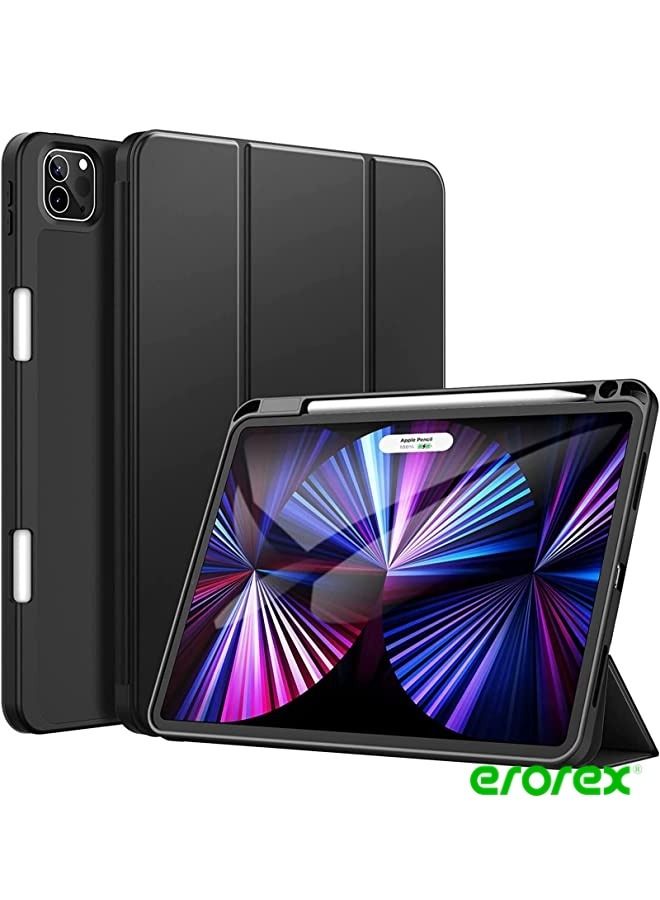 إيروريكس جراب لجهاز iPad Pro مقاس 11 بوصة (طراز 2021/2020) مع حامل أقلام رصاص ودعم الشحن الثاني للقلم الرصاص وغطاء جهاز لوحي رفيع بظهر ناعم من مادة TPU وإيقاظ / نوم تلقائي (أسود) - Image 1