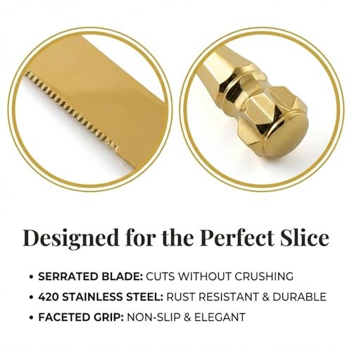 Homi styles Gold Elegant Cake Knife and Server Set, Cake Server and Knife Set of 2 with 420 Stainless Steel Plated Thick Blades, Cake Cutting Set for Wedding, Birthdays, Anniversaries, and Parties - Image 3