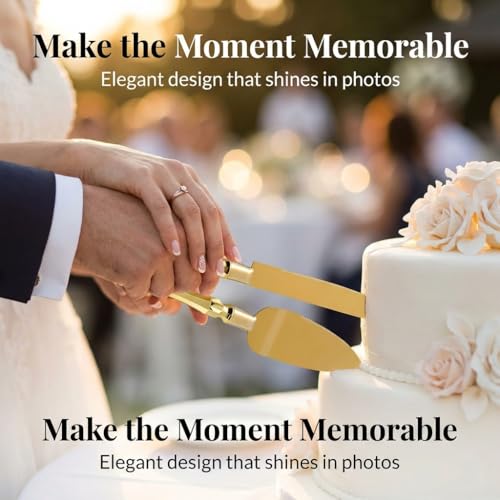 Homi styles Gold Elegant Cake Knife and Server Set, Cake Server and Knife Set of 2 with 420 Stainless Steel Plated Thick Blades, Cake Cutting Set for Wedding, Birthdays, Anniversaries, and Parties - Image 5