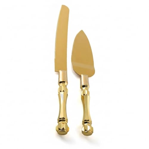 Homi styles Gold Elegant Cake Knife and Server Set, Cake Server and Knife Set of 2 with 420 Stainless Steel Plated Thick Blades, Cake Cutting Set for Wedding, Birthdays, Anniversaries, and Parties - Image 1