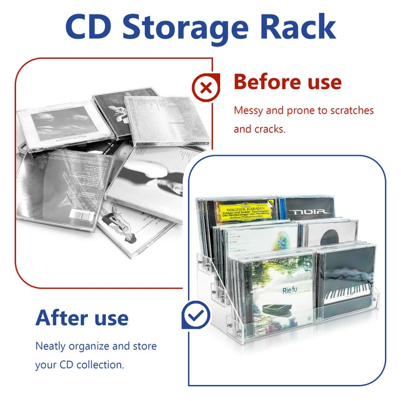 Philbinden 3Tier Clear Acrylic CD Holder Cascading CD Storage Rack,DVD/CD Display Rack & Vinyl Record Storage Stand Holds up to 24 Standard CD Cases for Media Shelf Storage and Organization (clear, Medium size) - Image 4