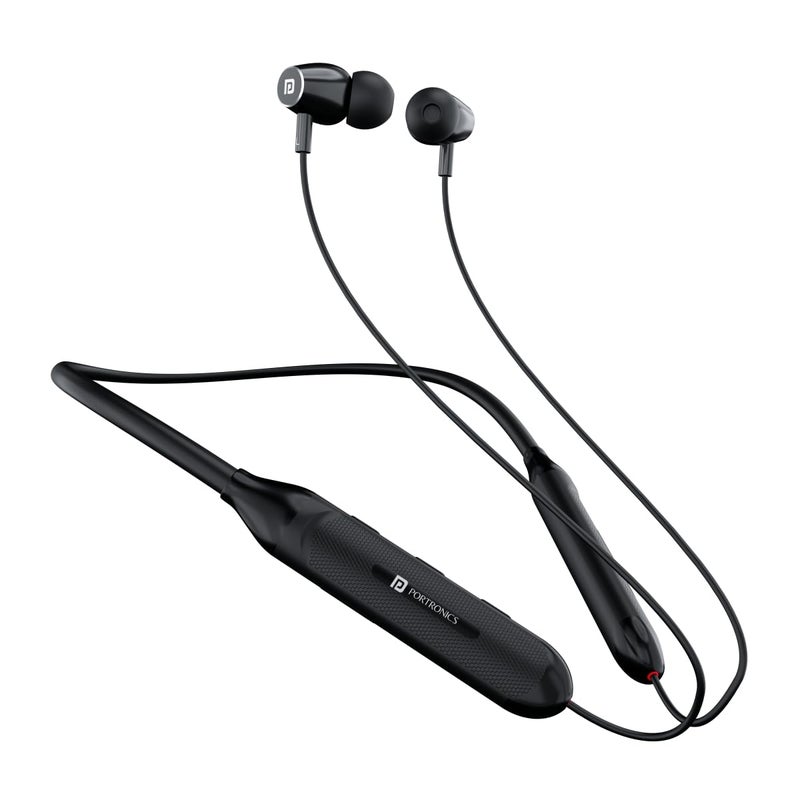 Portronics سماعات أذن بلوتوث لاسلكية هارمونيكس Z7 مع تشغيل يصل إلى 40 ساعة، سائق ديناميكي 10 مم، وضع الألعاب، صوت عميق، مقاومة للماء والعرق IPX4، شحن سريع من نوع C (أسود) - Image 1