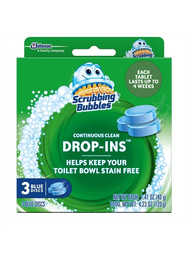 Scrubbing Bubbles أقراص المرحاض، أقراص تنظيف المرحاض المستمرة، تساعد في الحفاظ على المرحاض خاليًا من البقع وتساعد في منع تراكم الكلس، 3 قطع، عبوة من 1 - Image 1