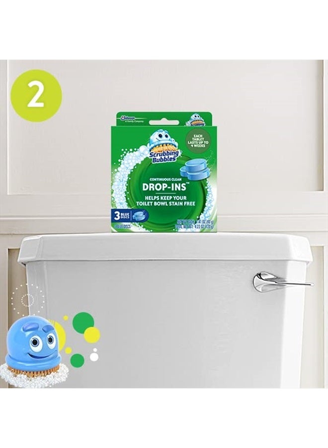 Scrubbing Bubbles أقراص المرحاض، أقراص تنظيف المرحاض المستمرة، تساعد في الحفاظ على المرحاض خاليًا من البقع وتساعد في منع تراكم الكلس، 3 قطع، عبوة من 1 - Image 5