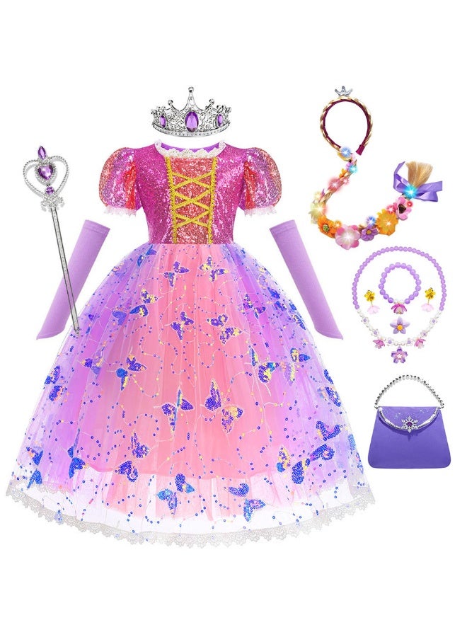 NIBEMINENT Princess dress Halloween children's dress New style dress Long shiny sequined princess dress Long-haired princess - Image 1