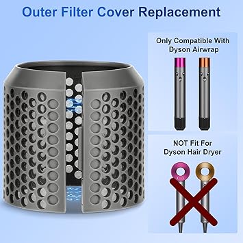 ZEPHBLOW Outer Filter Cover Replacement for Dyson Airwrap Hair Styler HS01 HS05 Models Strainer Magnetic Cage Curling Iron Mesh Parts Gray - Image 2