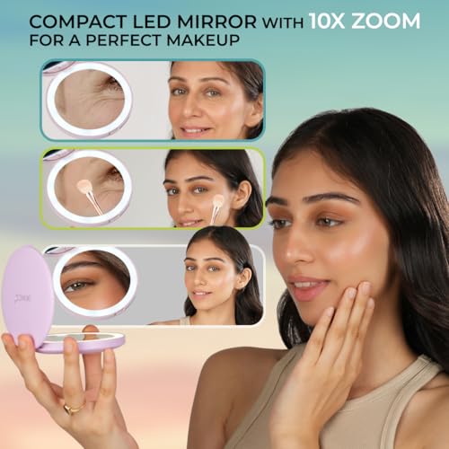 Skince Compact LED Mirror, Rechargeable with 10x/1x Magnifying & 3 Light Settings - Compact, Portable, Large Wide Hand Mirror for Handbag and Purses, C Type Charging, 30 Days Battery (Nude Pink) - Image 5