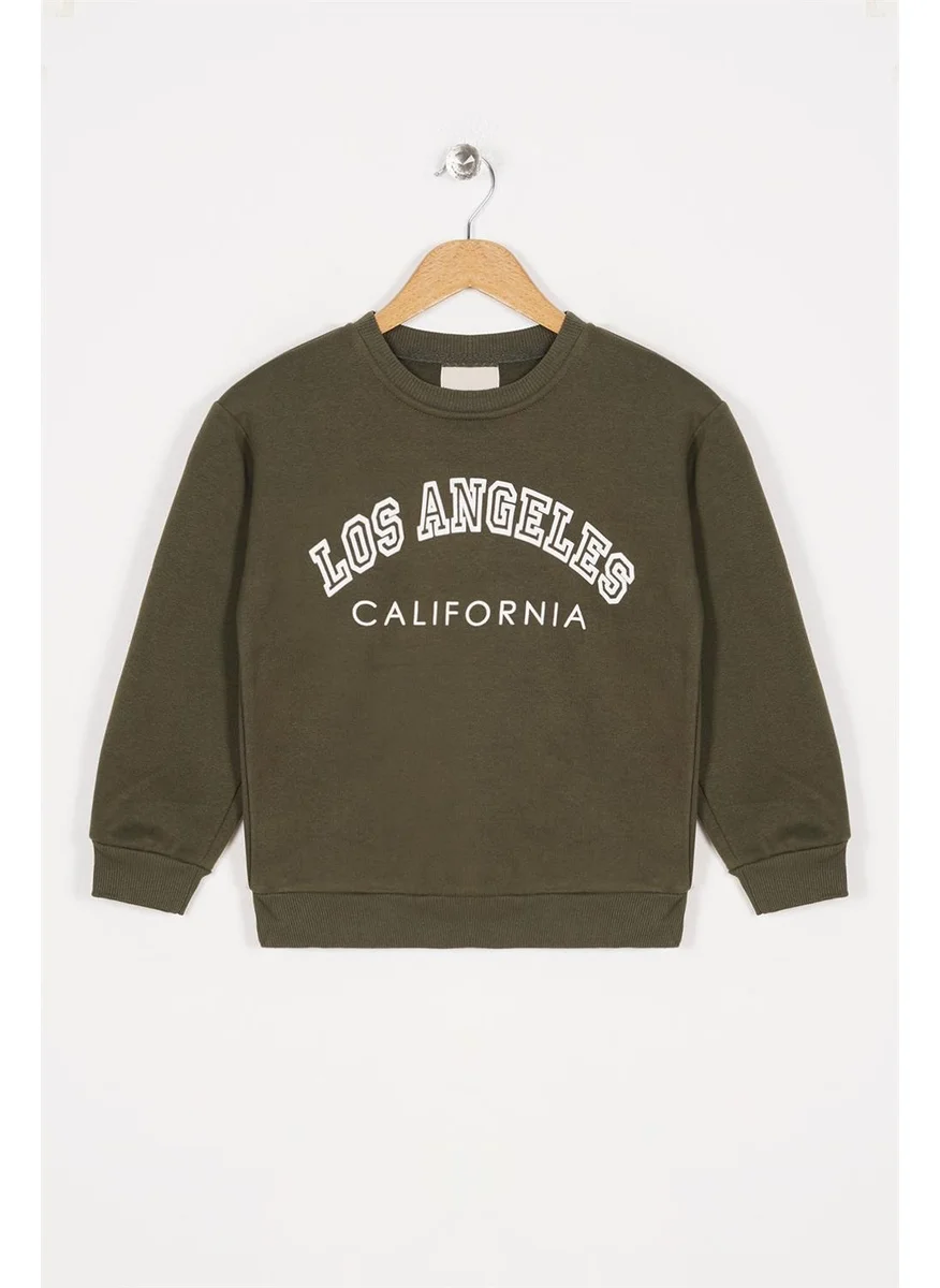 Zepkids Girls Khaki Colored Los Angeles California Printed Raised Sweatshirt