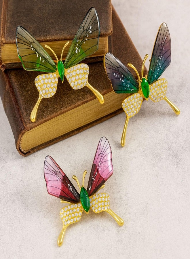 VAMA FASHIONS 18K 3 Pcs Gold Plated Multicolor Crystal Sparkling Cute Animal Butterfly Brooches Safety Pins Lightweight Brooch Saree Pins Combo For Women & Girls - Image 4