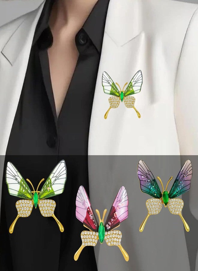 VAMA FASHIONS 18K 3 Pcs Gold Plated Multicolor Crystal Sparkling Cute Animal Butterfly Brooches Safety Pins Lightweight Brooch Saree Pins Combo For Women & Girls - Image 2