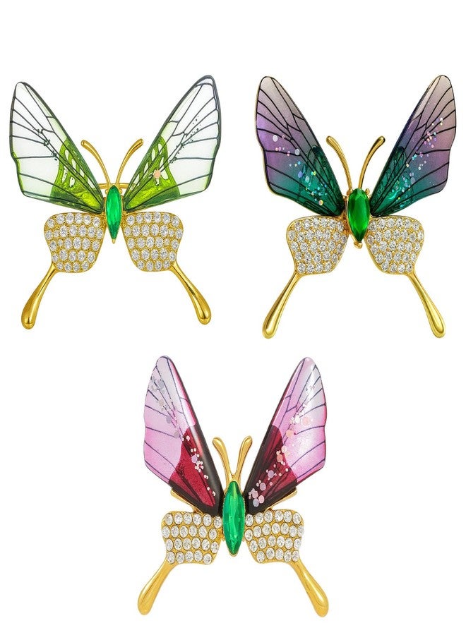 VAMA FASHIONS 18K 3 Pcs Gold Plated Multicolor Crystal Sparkling Cute Animal Butterfly Brooches Safety Pins Lightweight Brooch Saree Pins Combo For Women & Girls - Image 1