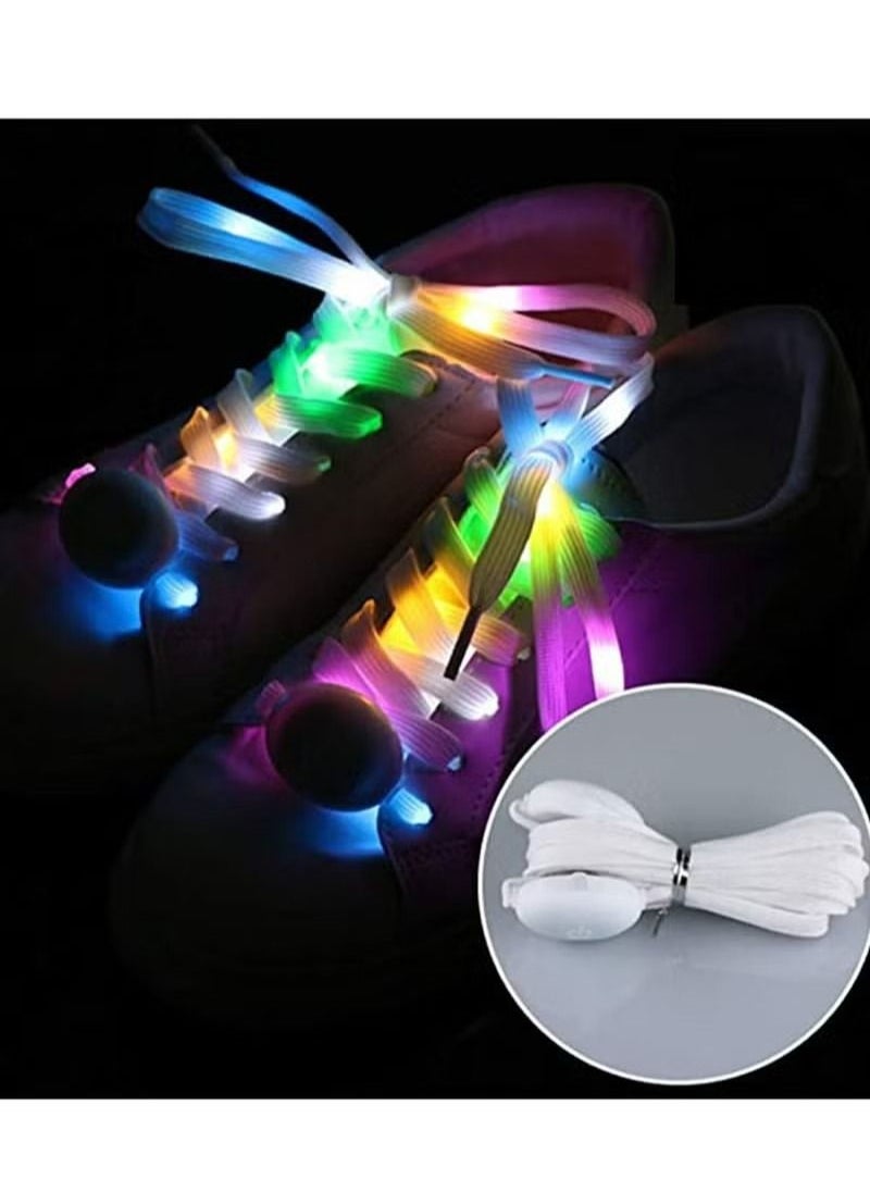 Generic - 2 Pcs LED Light Up Shoe Laces Flashing Colorful Glow in the Dark with 3 Modes for Party Favors Hip Hop Dancing Cycling Hiking Skating White Shoelaces Gifts for Kids Boys and Girls - Image 1