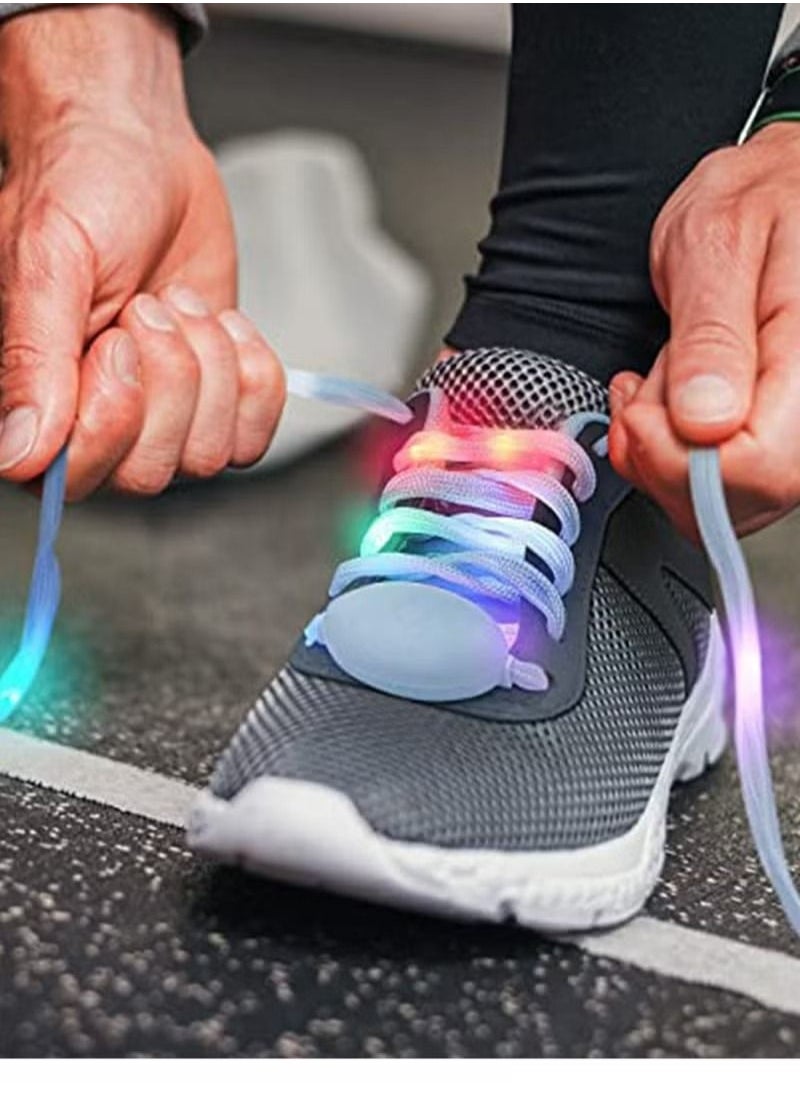 Generic - 2 Pcs LED Light Up Shoe Laces Flashing Colorful Glow in the Dark with 3 Modes for Party Favors Hip Hop Dancing Cycling Hiking Skating White Shoelaces Gifts for Kids Boys and Girls - Image 1