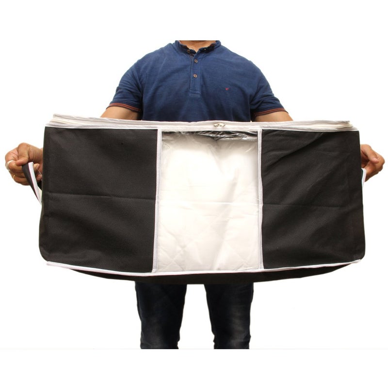 Kuber Industries 3 Piece Non Woven Underbed Storage Organiser Set Extra Large Grey and Black - Image 5