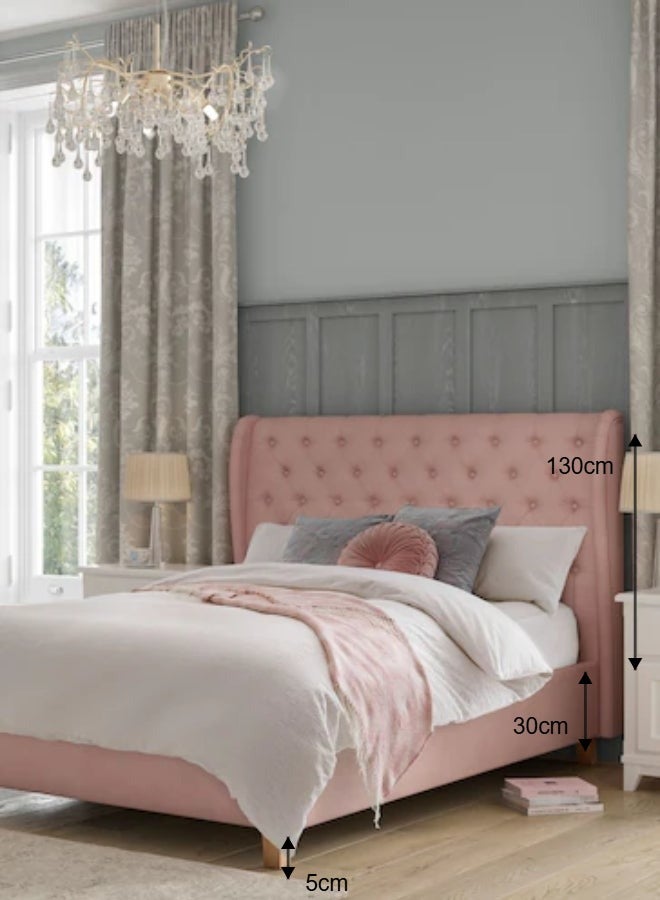 Bed and Mattress Home Tranquil Nights Tufted Upholstered Queen Size ( Mattress Size 160 X 200 CM ) Pink Color Bed Size 212 L X  168 W ( Mattress Sold Separately ) - Image 4