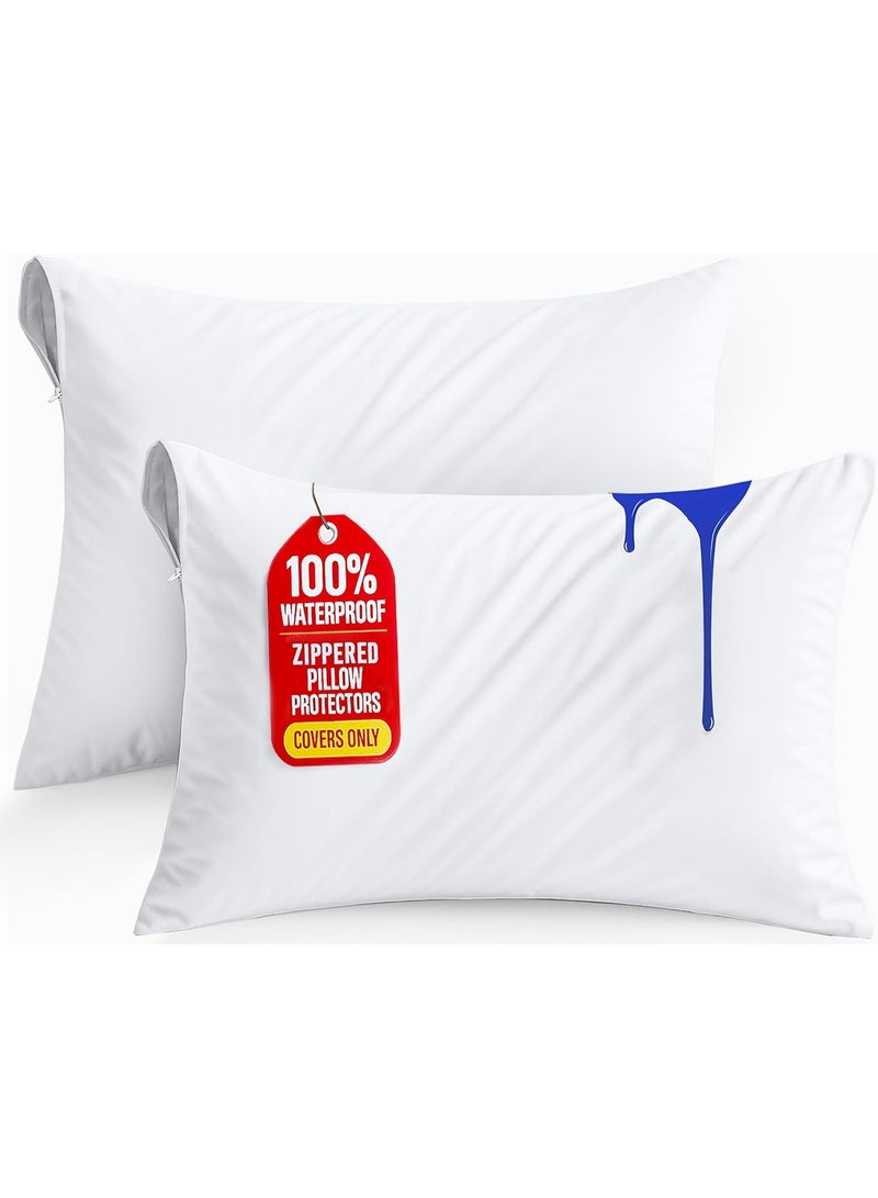 Utopia Bedding Waterproof Pillow Protectors Zippered (2 Pack, White) Queen Size, Zippered Pillowcases, Bed Bug Proof Pillow Encasement Covers 20 x 28 Inches - Image 1