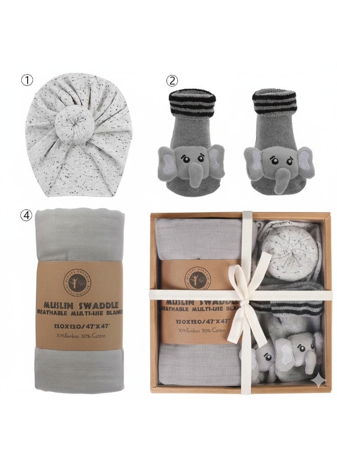 Bambimici 3-Piece Muslin Swaddle and Turban Hat Set - Image 2
