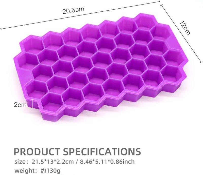 Ibama silicone flexible ice cube trays with lid, 37 cubes ice trays for chilled drinks, whiskey & cocktails, stackable honeycomb shape safe ice cube trays (purple) - Image 5