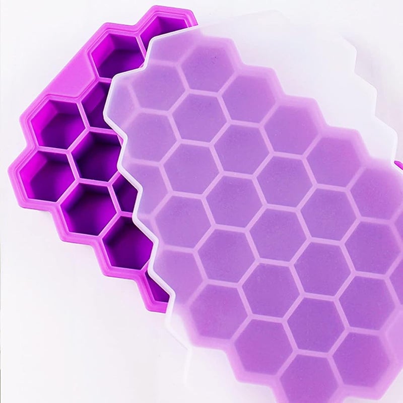 Ibama silicone flexible ice cube trays with lid, 37 cubes ice trays for chilled drinks, whiskey & cocktails, stackable honeycomb shape safe ice cube trays (purple) - Image 2