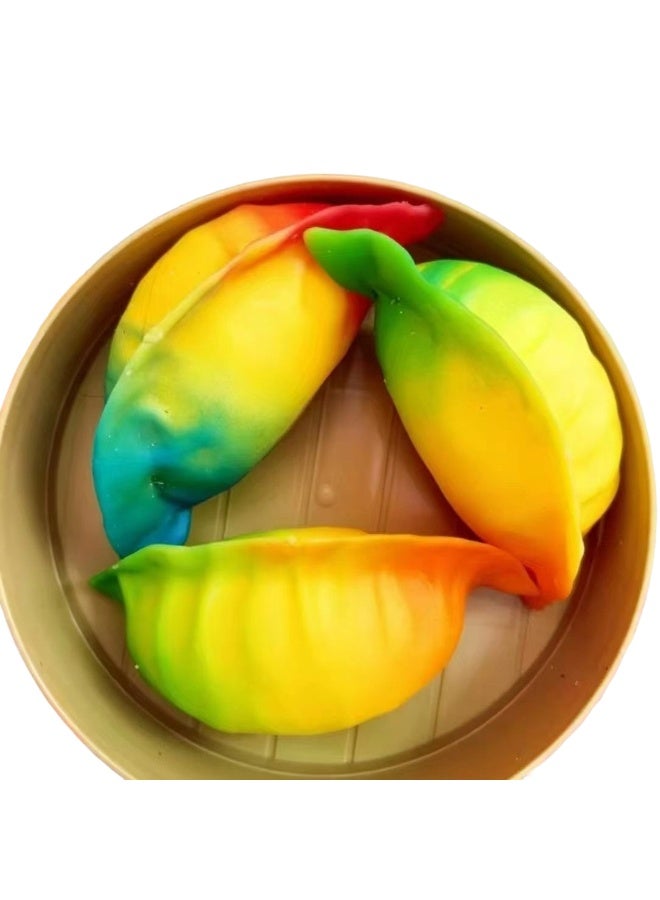 Slow Rising Rainbow Dumpling Squishy Toy, TPR Soft Gel Stress Reliever with Steamer Basket - Image 2
