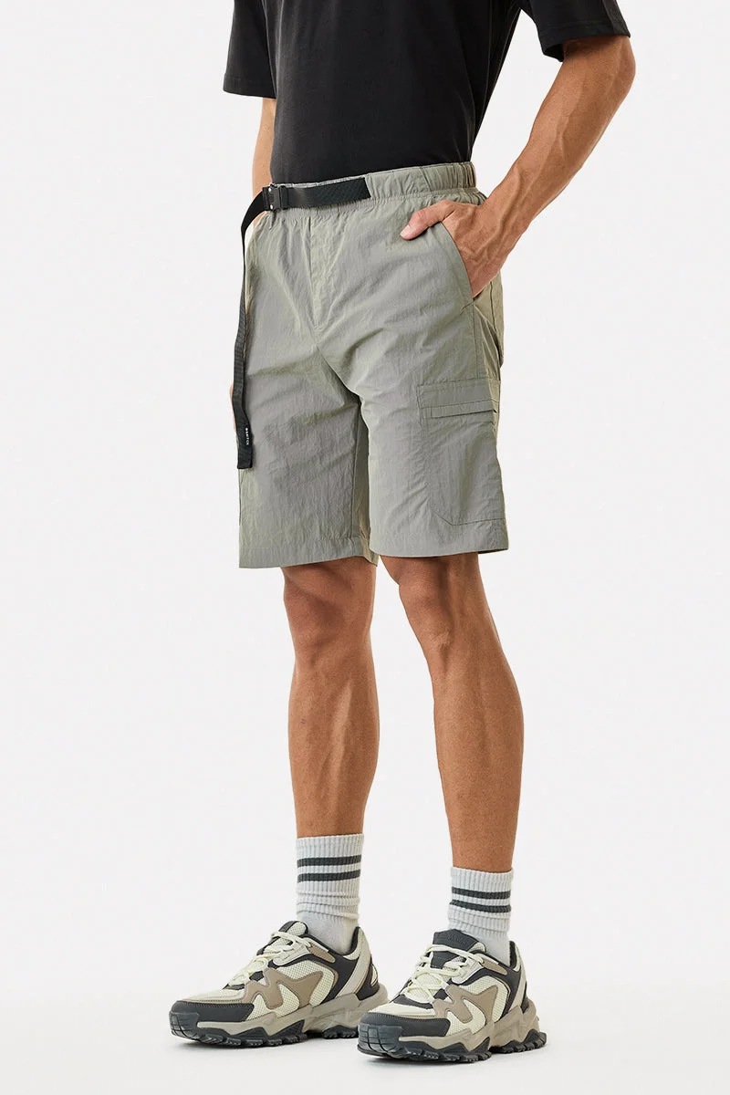 SNITCH Grey Crushed 100% Nylon Cargo Shorts for Men | Best Price UAE