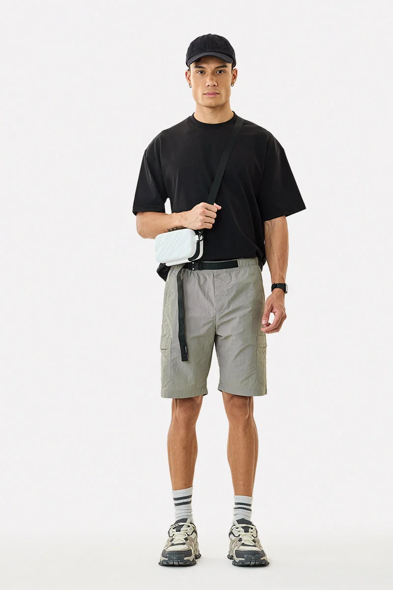SNITCH Grey Crushed 100% Nylon Cargo Shorts for Men | Best Price UAE