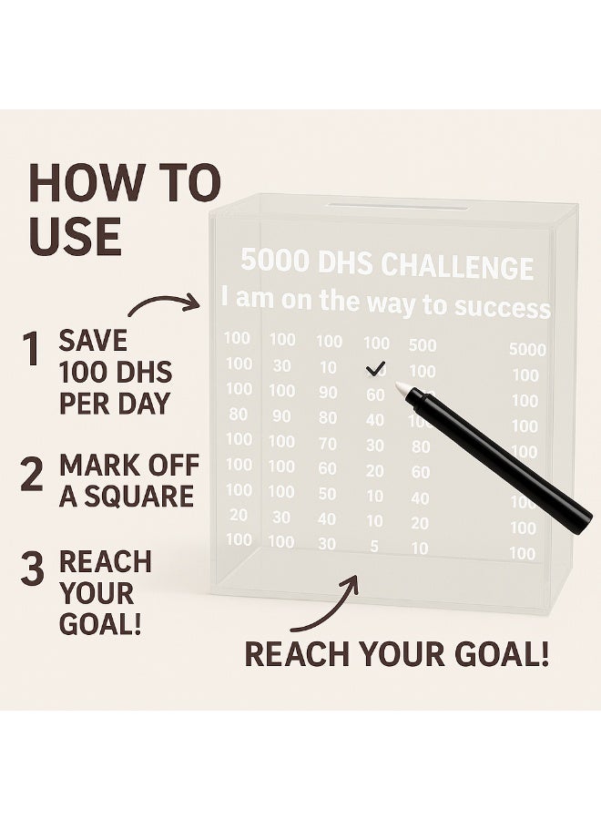 Bayti H.H. Acrylic Money Savings Box with Numerical Challenge Target – Motivational Savings Bank (Clear Small) - Image 4