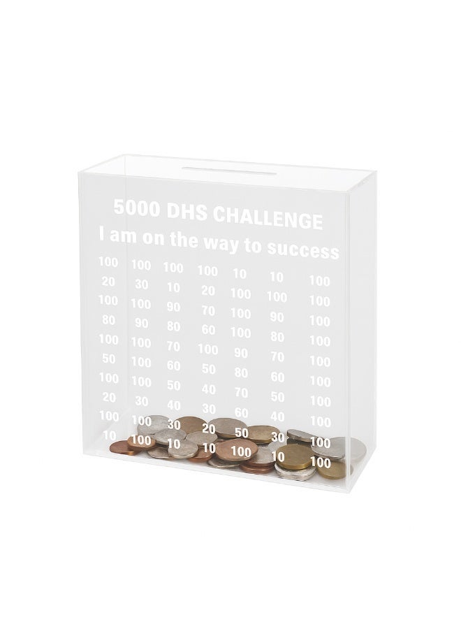 Bayti H.H. Acrylic Money Savings Box with Numerical Challenge Target – Motivational Savings Bank (Clear Small) - Image 1