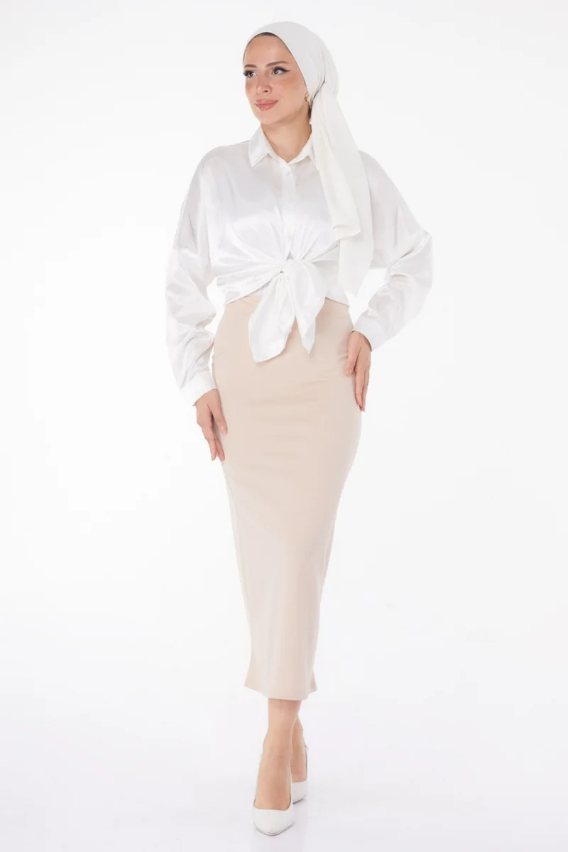 Tofisa Plain Mid Women Beige Pencil Skirt - 23054