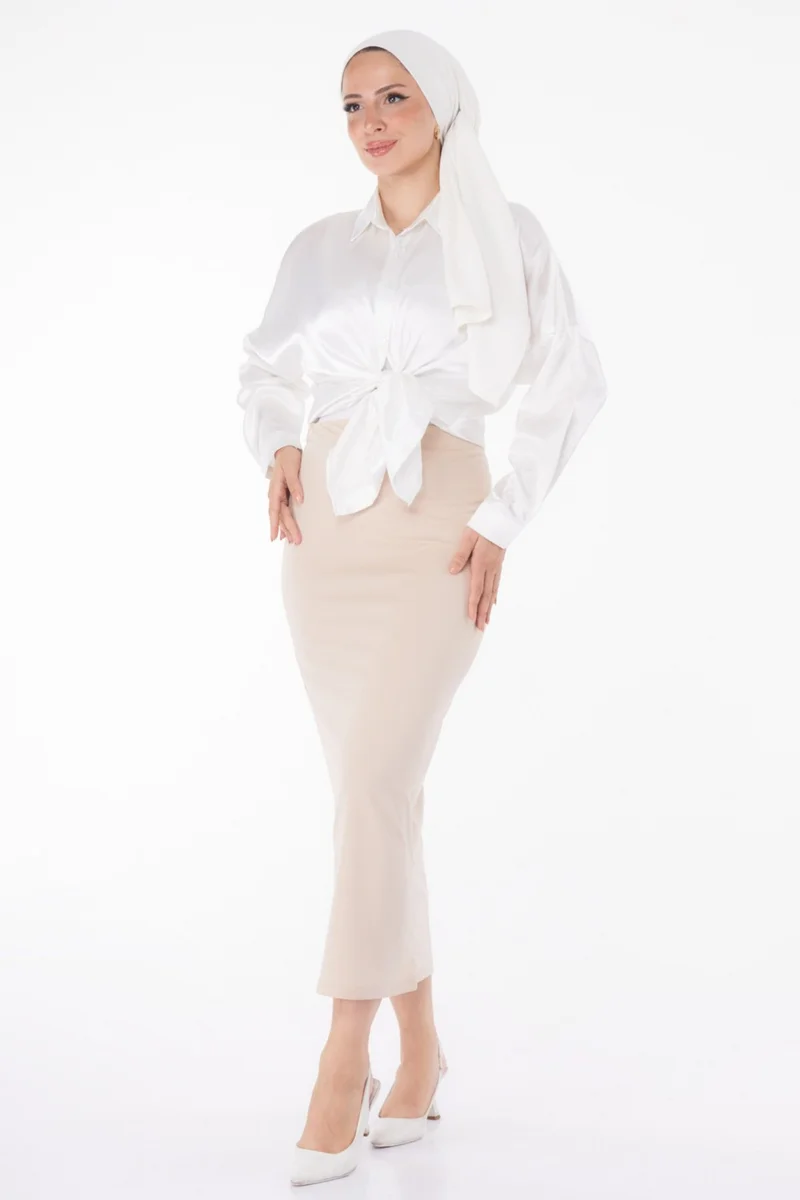 Tofisa Plain Mid Women Beige Pencil Skirt - 23054
