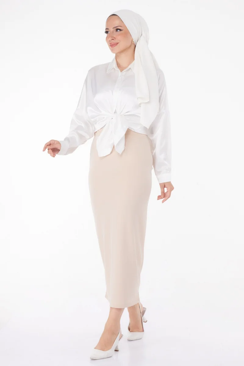 Tofisa Plain Mid Women Beige Pencil Skirt - 23054