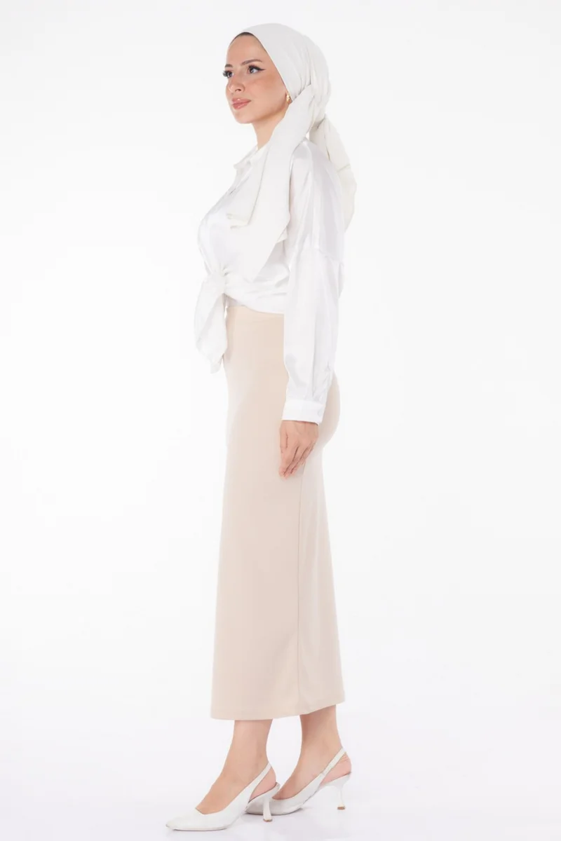 Tofisa Plain Mid Women Beige Pencil Skirt - 23054