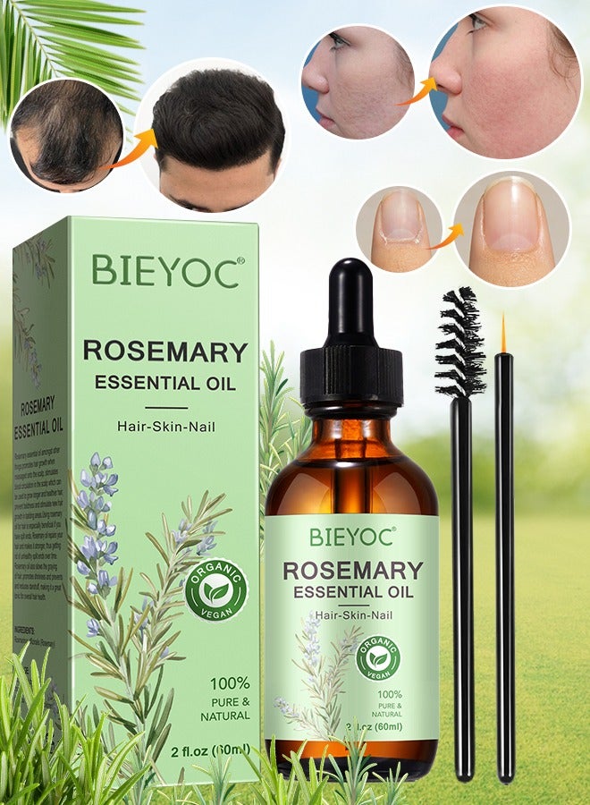 Bieyoc 60ml Rosemary Essential Oil  for Hair Growth Pure Organic Rosemary Oil for Dry Damaged Hair and Growth Hair Scalp Oil  Pure and Natural Premium Quality Oil Hair Loss Treatment Oil for Men and Women  - Image 1