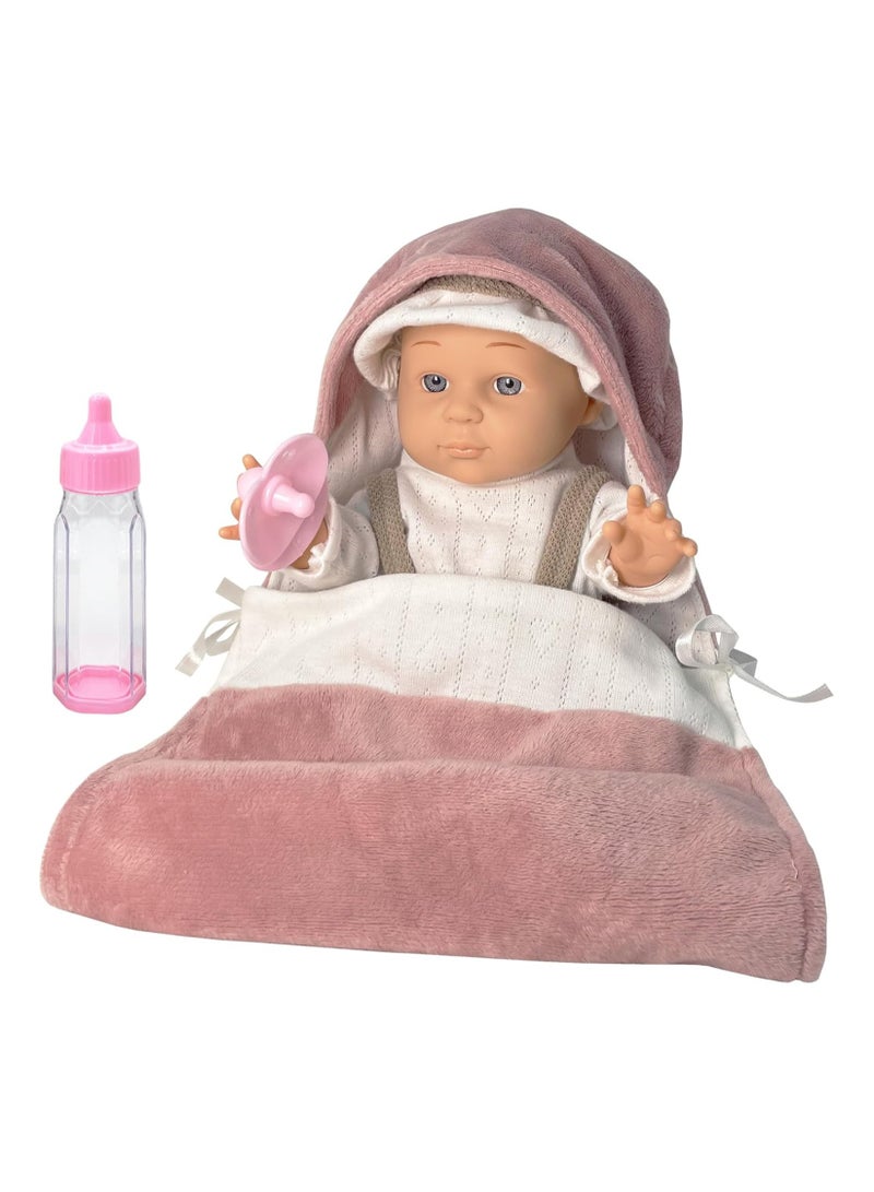 عام دمية طفلة بطول 12 إنش معبأة في صندوق هدايا به لعب ثياب دمية وحقيبة نوم وقبعة ولعب شرب وزجاجة إطعام - Image 2