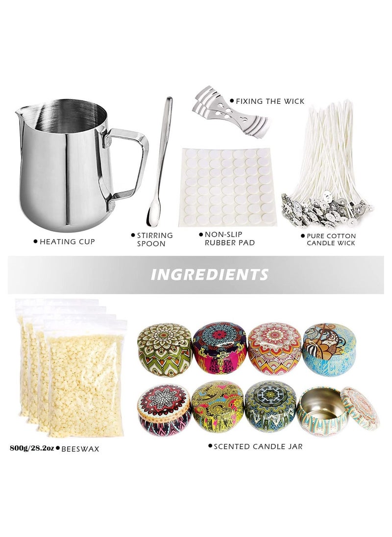 GGEROU - DIY Candle Making Kit,DIY Scented Candles Supplies Crafts Set with 28.2oz Natural Beeswax ,Wax Melting Pot ,Cotton Wicks ,8 Pretty Candle Tins - Image 1