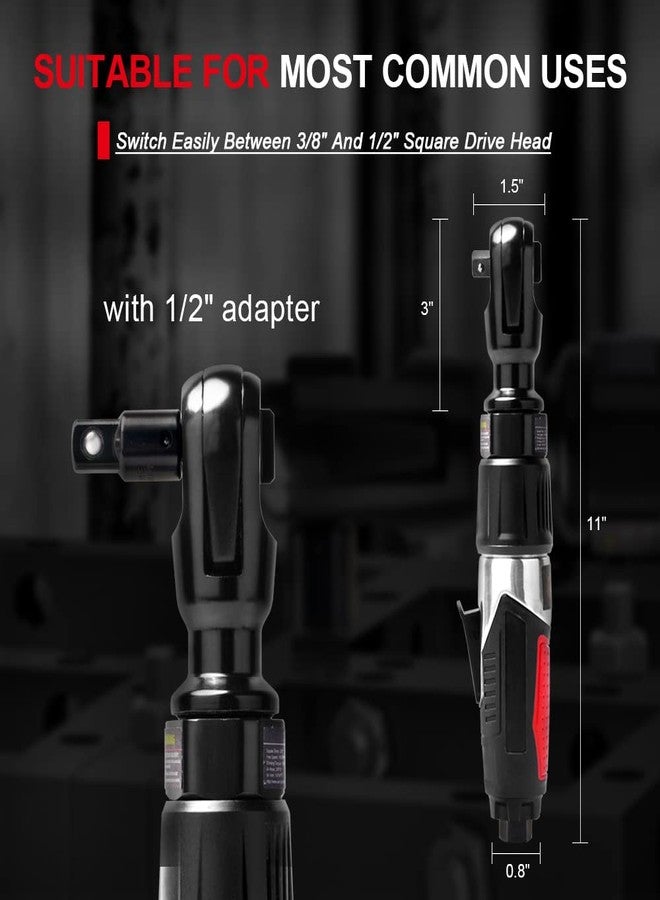 AEROPRO TOOLS 3/8" Professional Air Ratchet Wrench Set with 1/2" Drive Adapter, Pneumatic Impact Wrench for Auto Maintenance, Repair Work 50 Ft-Lbs - Image 5