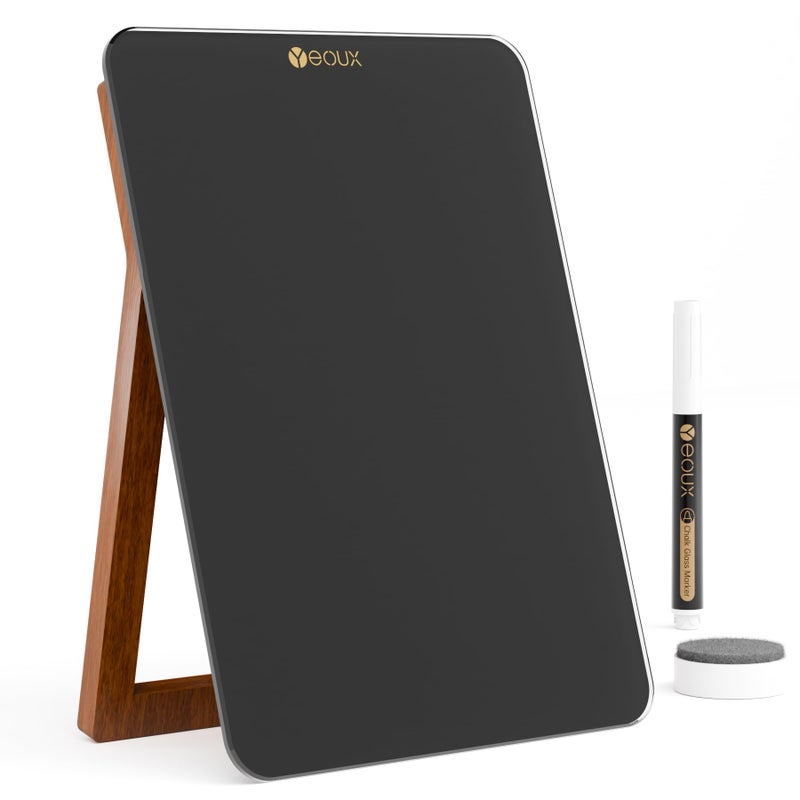 YEOUX Desktop Black Glass Dry Erase Whiteboard with Reversible Wood Stand, Small Portable White Board Easel for Desk, Reusable Desk Notepad 9.5"x6.7" for Office, Home, School, Marker&Eraser Included, Yeoux - Image 1