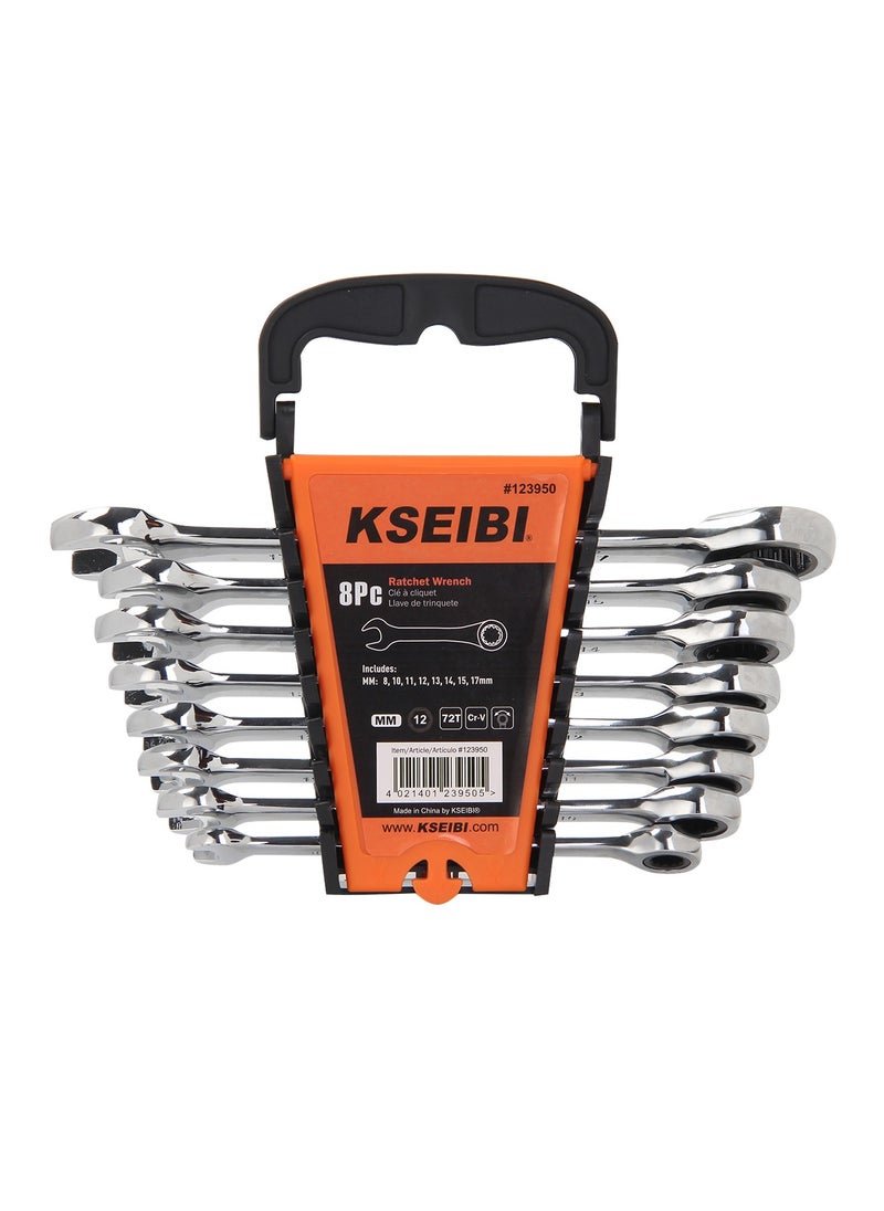 KSEIBI 8-Piece Ratchet Combination Spanner Set,8-17mm Metric Chrome Vanadium Steel Spanner with Plastic Tray, Fixed Head Open End Combination Wrench Set, loosening or tightening bolts, Automotive Maintenance  - Image 1